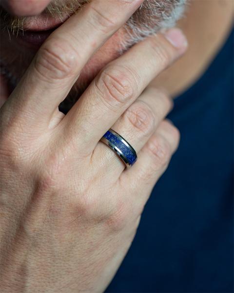 6 mm Silber-Titanring mit Lapislazuli-Stein - Rota Light Blue